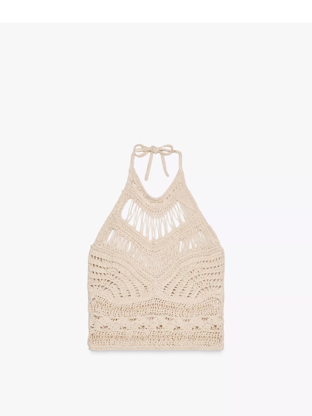 Zara Cream Knit Crochet Halter Top